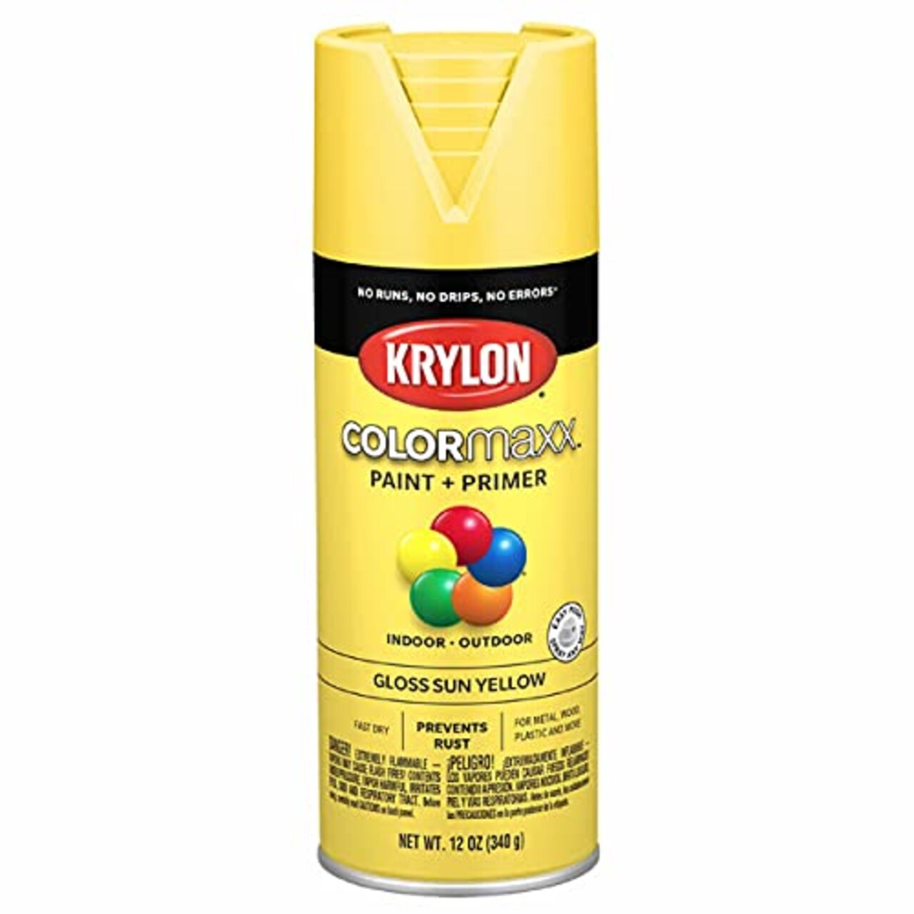 K05541007 Spray Paint and Primer for Indoor/Outdoor Use, Gloss Sun Yellow, 12 Ounce (Pack of 1)